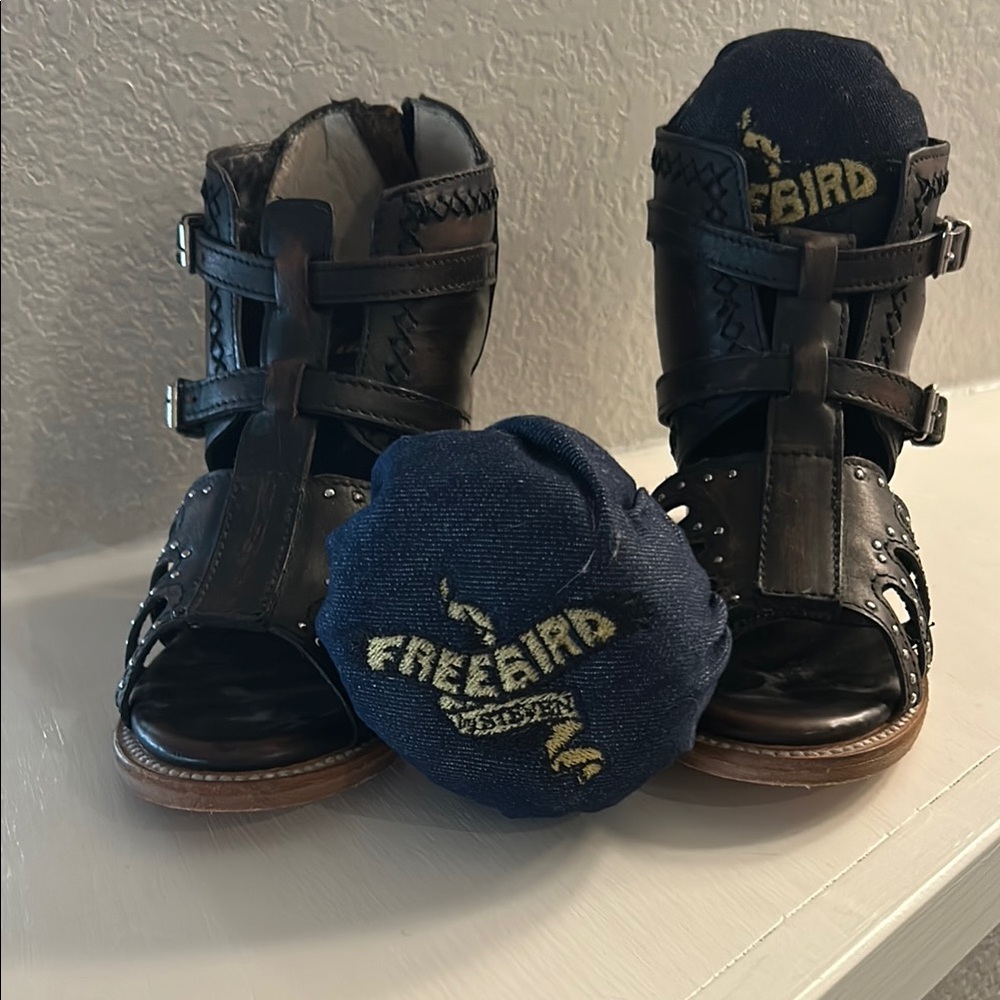 Freebird Black Heeled Boots with Strappy Design - Picture 3 of 3